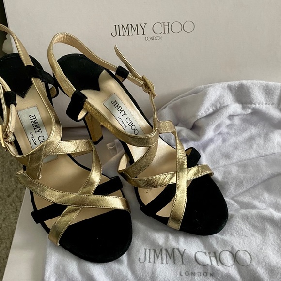 Jimmy Choo Black and Gold Strappy Heel - Picture 9 of 9